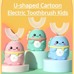 Toothbrushes Head Smart 360 Degress U Sonic Electric Toothbrush Kids Silicone Automatic Kids Toothbrush U Shape Blue Light Children Teeth Brush 230921