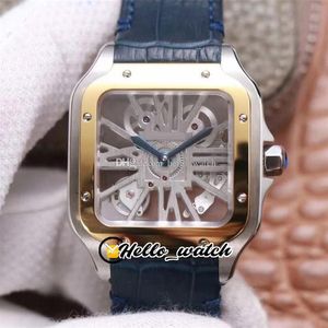 TWF Tom Holland Dumont WHSA0012 Mens Watch Skeleton Swiss Ronda 4S20 Quartz Analog Mechanical Watches Two Tone Gold Blue Leather S248C