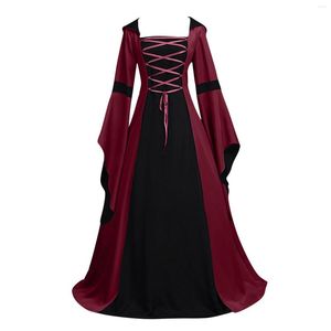 Lässige Kleider Vintage Damenkleid Mittelalter Renaissance Gothic Auntumn Cosplay Bodenlang Prinzessin Hoodies Flare Sleeve 2023