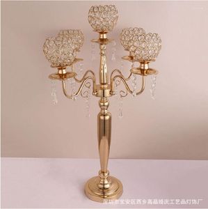 Portacandele 5 pezzi / 10 pezzi stile candelabri in cristallo dorato a 5 bracci centrotavola centrotavola portacandele decorazioni per feste