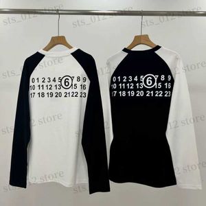 Erkek Tişörtler Büyük Boy Margiela Sweatshirt Tshirts Siyah Beyaz Kontrast Raglan Uzun Kollu T-Shirt Yuvarlak Boyun Külot Erkek Kadın Tshirts T230921