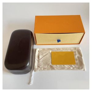 Solglasögon Case Designer Box Fall för glasögon Skyddande glasögontillbehör Packaging Classic Yellow Brown Leather Hard Drop 292k