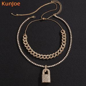 Pendant Necklaces KunJoe 2022 Hip Hop Bling Lock Choker Iced Out Shiny Cubic Zircon Necklace For Men Charm Jewelry Fashion Punk Ch274t