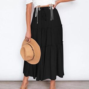 Röcke Mode Maxi Frauen Sommer Elastische Hohe Taille Gefaltete Lange Rock Weibliche Herbst Schaukel Streetwear Plus Größe Faldas Para Mujer