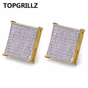 Topgrillz Hip Hop Men's Bling smycken örhänge Guldfärg Iced Out Micro Pave Cubic Zircon Lab D Studörhängen med skruv Back211V