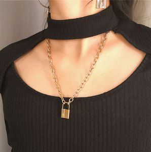Punk Style Lock Necklace Pendant Tide Mens Clothing Women Metal Sweater Chain Personality Fashion Gold Silver Hip Hop Jewelry Gifts