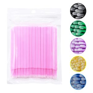 100pcs/set tek kullanımlık renkli pamuklu çubuklar kirpik fırçaları temizleme sürüntü uzantısı makyaj çubuk kirpik için kozmetik aracı