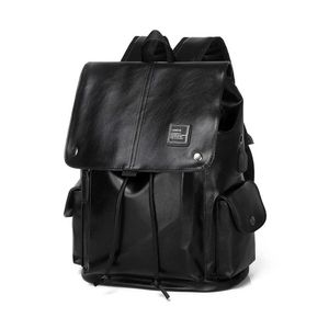 Korean men's PU leather backpack middle school students' simple schoolbag fashion trend Travel Backpack youth leisure men's bag 230921