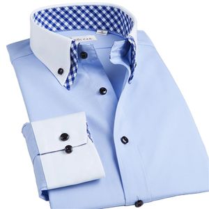 Deepocean camisa branca masculina manga longa coreano gola dupla camisa magro ajuste algodão negócios work1865