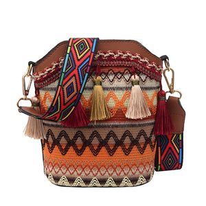 Projektanci torby chiński w stylu etnicznym niszowa torba łańcuchowa tkana torba wiadra jedno ramię wszechstronna torba z frędzlami crossbody hurtowa