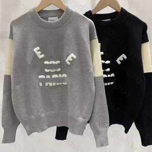 Stylish Casual Print Sweater Women Designer Long Sleeve Knitwear Warm Loose Crew Neck Shirt Tops