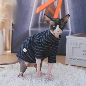 Sphynx 고양이 검은 색 줄무늬면 티셔츠 긴 소매 봄 가을 애완 동물 제품 hkd230921에 새끼 고양이 개를위한 겨울 언더 코트 용 고양이 의상 의류