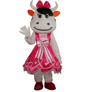 Halloween Pink Dress Cow Mascot Costume High Quality Cartoon theme character Carnival Unisex Adults Size Christmas Birthday Party Fancy Outfit