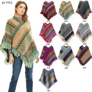 0C0025 Spring and Autumn Women's Cloak Retro Style Travel Pullover Cape Colorful Woven Tassels anpassning