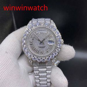 Luxury prong set watches 43mm silver Big diamond Mechanical man watch diamond face Automatic Mechanical Stainless steel men's2396