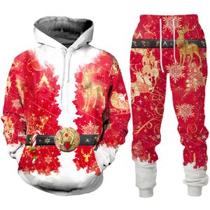 Erkeklerin Trailsits Yıl Giysileri Menwomen Komik Noel Baba 3d Baskılı Trailsuit Set Moda Çift Kıyafetleri Noel Partisi Hoodiepantssuit 230921