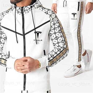 Fatos masculinos outono homens jaqueta com capuz conjuntos de impressão de carro confortável na moda casual homens tracksuits 2 peça setjacket + calças t230921