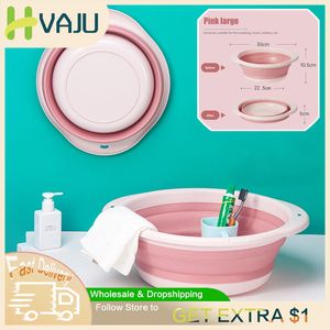 Bathroom Sinks Silicone Foldable Wash Basin Washbowl Hanging Sink Drain Basket Plastic Folding Basin Wash Basin Bathroom Kitchen Accessories 230921