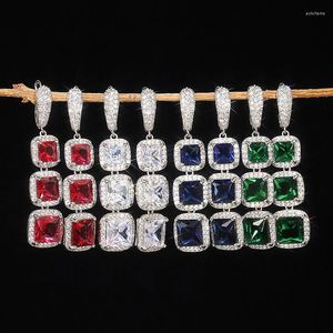 Висячие серьги Huitan, роскошные синие/белые/красные/зеленые квадратные серьги с фианитом для женщин, блестящие свадебные модные украшения для помолвки
