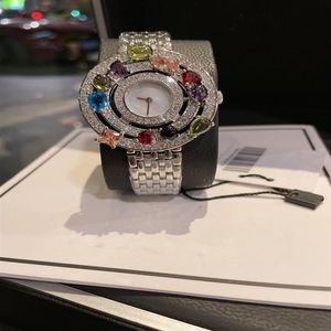 Роскошные дизайнерские часы для женщин Разноцветные бриллианты Цитрин Перидот Синий топаз и гранат Кварц275O
