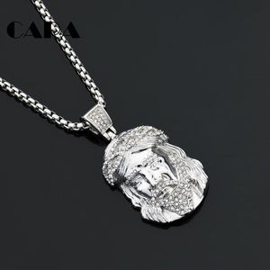 Pendant Necklaces 2021 Arrival BIG Rhinestones Jesus Head Necklace 316 Stainless Steel Christian Amulet With CAGF0477208Q