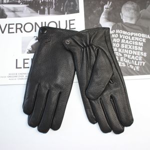 Fünf Finger Handschuhe Herren Hirschleder Fahrhandschuhe Leder Wellpappe Winter Verdickung warm Nachahmung Kaninchenfell Futter gerade Herbst 230921