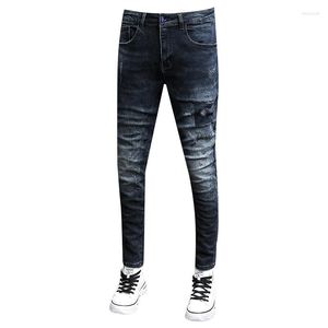 Men's Jeans 2024 Retro Fashion Washed Men Dark Blue Trendy Slim Skinny Feet Youth Pencil For