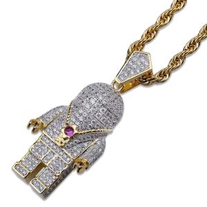 Hip Hop Street Fashion Iced Out Gold Color Plated Spaceman Necklace Micro Pave Zircon Astronaut Pendant Necklace for Men Women262w