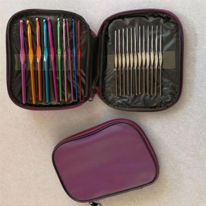 Aluminum Handle Crochet Hooks Ergonomic Knitting Knit Needles Weave Yarn 22 pieces set with pu leather bag Diy bracelet scarf swea2339