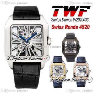 TWF Tom Holland Dumont Skeleton W2020033 Męskie zegarek Szwajcarskie Ronda 4S20 Kwarc Analog mechaniczny niebieski skórzany pasek Super Edition PTC3200