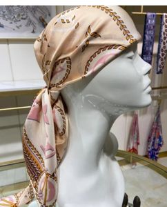 Silk Square Scarf for Women 2023 Spring Designer Braided Printed Satin Neck Rings Hair Head Scarves Wrap Bandana 90CM 90CM