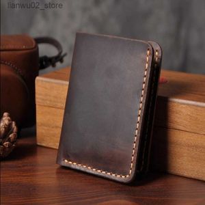 Money Clips Handmade Vintage Crazy horse Genuine Leather Men Wallet Men Purse Leather Short Card Wallet for Male Money Clips Money bag Q230921