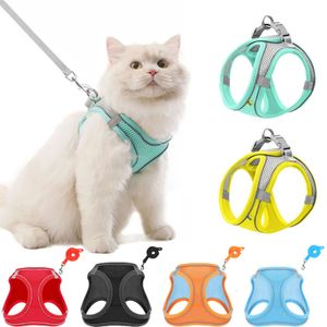 Hundhalsar Leashes Pet Cat Harness and Leash Set Reflective Breatble Harness for Cats Justerbar komfort Kattunge Supplies 230921