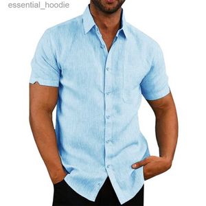 Men's Dress Shirts Cotton Linen Hot Sale Men's Short-Sleeved Shirts Summer Solid Color Turn-down collar Casual Beach Style Plus Size L230921