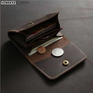 Money Clips SIMLINE Genuine Leather Wallet For Men % Cowhide Vintage Handmade Short Small Wallets Purse Card Holder Case With Coin Pocket Q230921