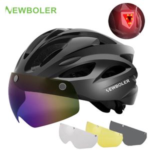 Capacetes de ciclismo BOLER Capacete de ciclismo Homem Mulheres LED Light Capacete Road Mountain Bike Capacete Lente removível Equitação Capacete de bicicleta com óculos 230921