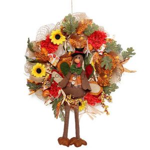 Christmas Decorations Thanksgiving Wreath Fall Turkey Wreath With Led for Front Door Hanging Decorations Wreath Turkey Harvest Wreaths Christmas Decor HKD230921