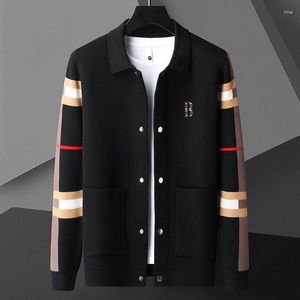 Men's Jackets 2023 Spring And Autumn Embroidery Knitted Jacket High End Brand Fashion Stripe Casual Sweater Cardigan Luxury Coat