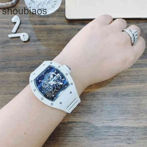 Мужские роскошные спортивные часы R i c h a r d Milles Rm055 Tape Hollowed Out Watch Белые дизайнерские керамические автоматические механические из углеродного волокна 35-02 водонепроницаемые