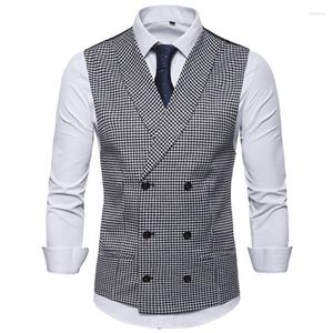 Men's Vests Plaid Formal Sport Vest Casual Double-breasted V-neck Fashionable English Style