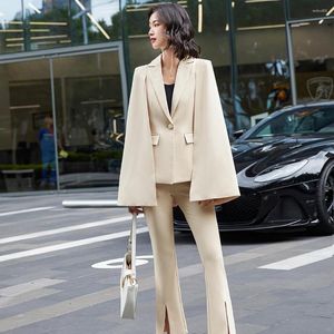 Women's Two Piece Pants Women Bat Sleeve Pant Suit Fashion Ladies Jacket Blazer Trousers Red Apricot Black 2 Set Business Party Dress