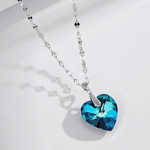 Pendant Necklaces Cross Border Yama Fashion Women's Ocean Heart Blue Necklace Love Crystal Glass Jewelry Accessories Gift