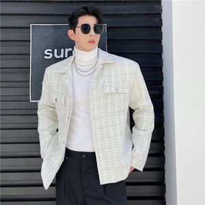 Jackets masculinos coreanos especializados fiados casacos tweed homens leves roupas de luxo retro outono inverno 2023 jaqueta de peito único masculino z216