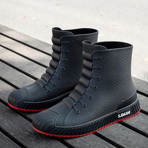 Stylish Men's Rubber Rain Boots - Waterproof Platform Work Boots for Fishing, Wading, and Outdoor Activities