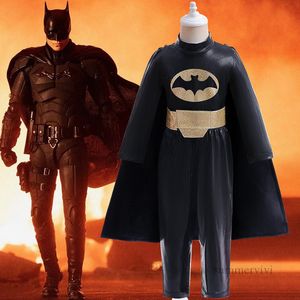 Boys Batman cosplay clothes sets Halloween children performance outfits kids bat printed long sleeve tops pants shawl gold belt 4pcs Z4301