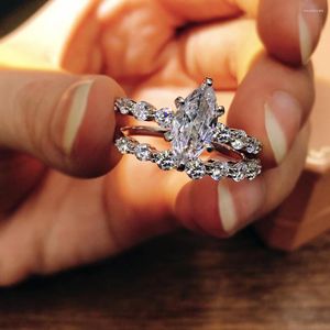 Cluster Rings Fashion Moissanite Solid 14K White Gold Matching Ring Sets Wedding Engagement Stackble For Women With Certificate