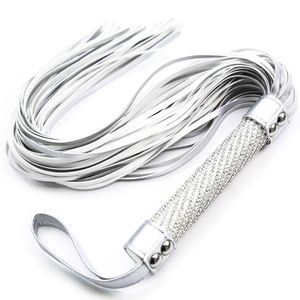 Whips Crops 40CM Silver Premium PU Leather Horse Whip for Horse Training PU Leather Covered Crystal Handle with Wrist Strap 230921