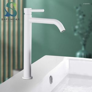 Krany zlewu łazienkowego biały kran basenowy prosty nowoczesny styl instalacja pojedyncza i zimnego pokładu