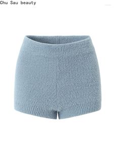 Women's Shorts Chu Sau Beauty 2023 Women Autumn Fashion Sweet Hairy Knitted Sexy Elastic Slim Chic Mid Waist Short Pants