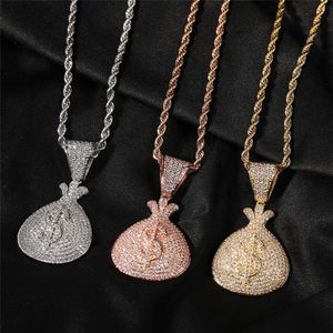 Iced Out Us Dollar Bag Sign Purse Pendant Necklace Gold Silver Plated Mens Bling Jewelry Gift217b